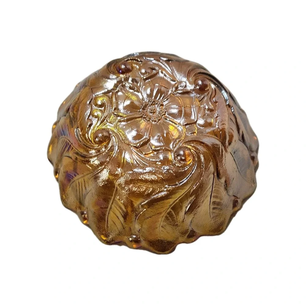 Vintage Amber Indiana Carnival Glass Iridescent Daisy Sunflower Bowl Candy Dish‎
